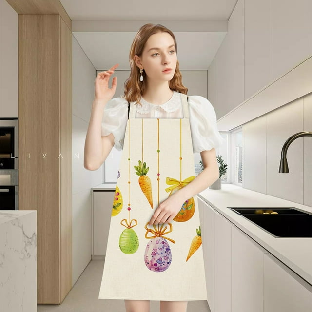 BotaniNest Easter Series Household Printing Linen Apron Kitchen Multi Function Apron Funny Personality Creative Apron