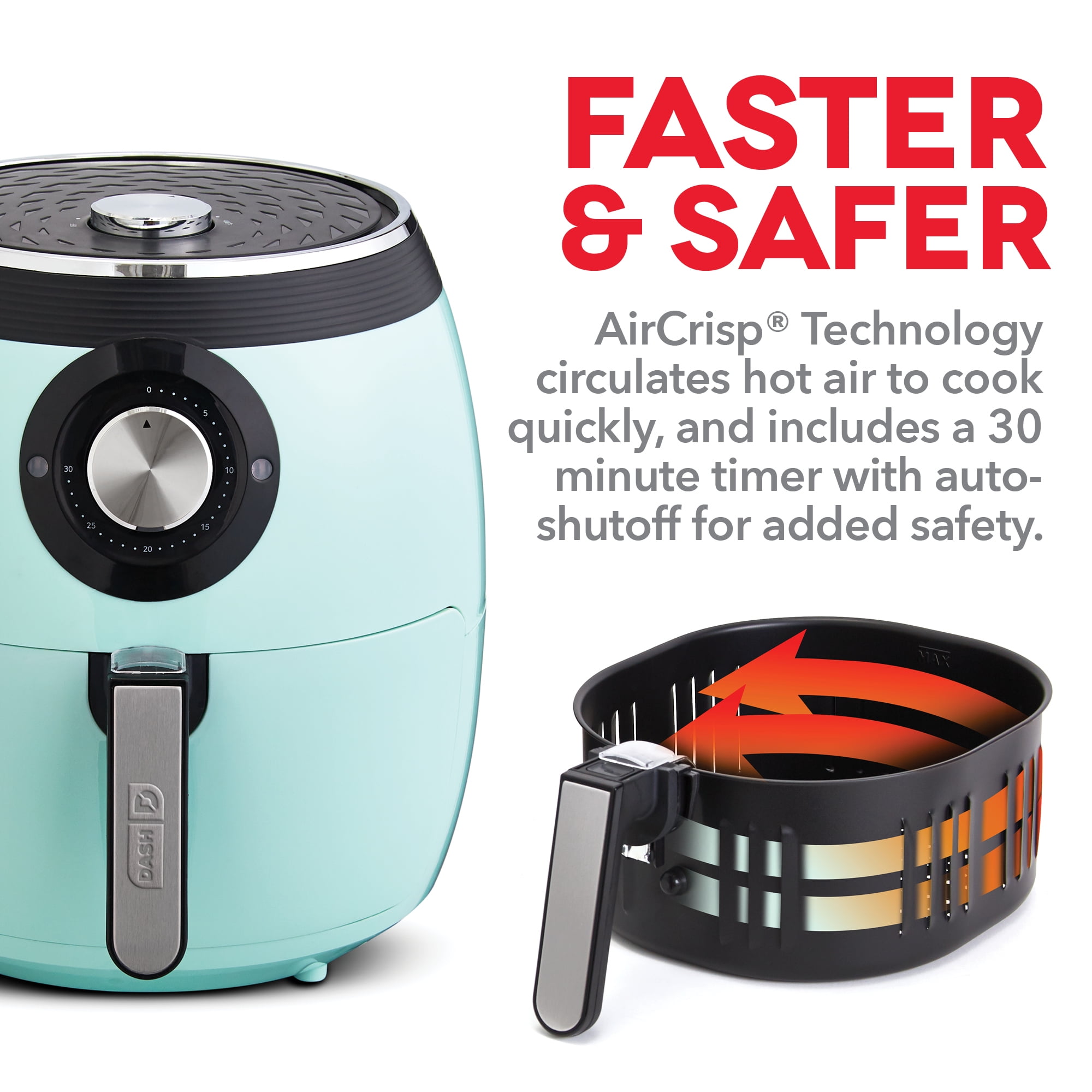 Dash Deluxe Electric Air Fryer + Oven Cooker with Temperature Control, Non-stick Fry Basket, Recipe Guide + Auto Shut Off Feature, 1700-Watt, 6 Quart, Aqua