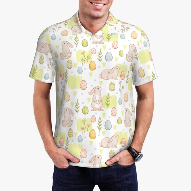 Balery Easter Rabbit Camisa Polo de Hombre con Estampado, de Manga Corta y Tejido Medio, Camisa Tipo Golf Polo-Medium