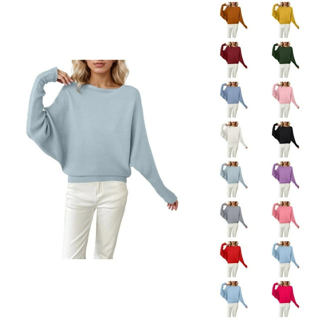 Chandails Surdimensionnés pour Femmes 2026 Automne Hiver Décontracté Manches Chauve-Souris Col Rond Chandail Tricoté