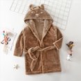 thumbnail image 2 of Boys Girls Soft Coral Fleece Bathrobe,Warm Hooded Sleep Robe with Waist Belt,Cute Cartoon Design,for Toddlers Children 2-12T,Multi-Use Lounge Wear Kids Pajamas,Brown,Size 9-10T, 2 of 9