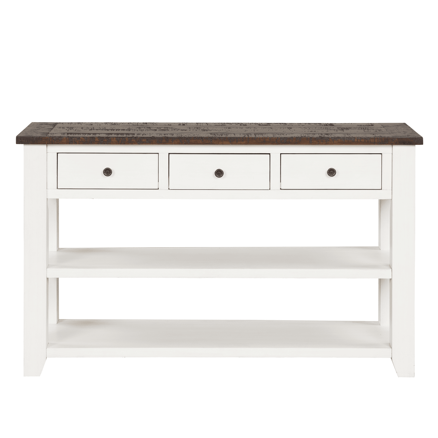 Tcbosik 48" Console Table, Entryway Table with Shelves and 3 Drawers, Sofa Table for Hallway, Foyer, Living Room, Easy Assembly, Antique White
