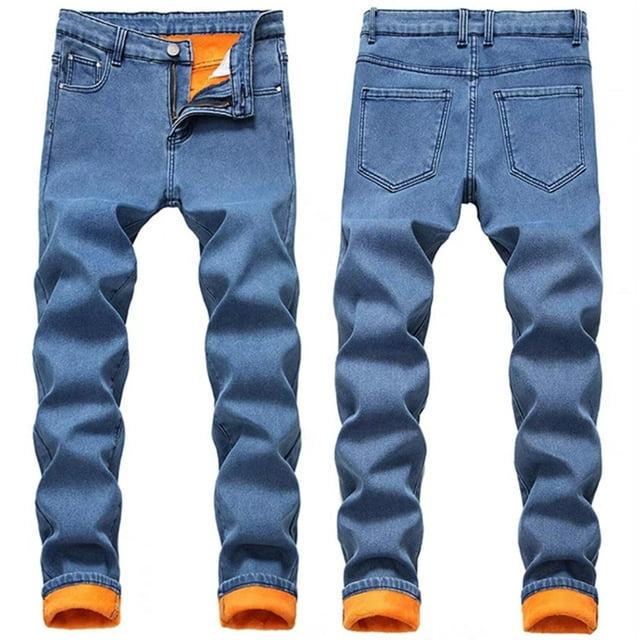 Pantalones vaqueros de invierno for hombre con forro polar, elásticos y térmicos, de corte regular for clima frío.