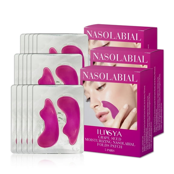 Grape Seed Smile Line Patches, 15Pairs Nasolabial Folds Patches, Fine Lines and Wrinkles Treatment, 3 Boxes Anti Wrinkle Patches, Caffeine, Sodium Hyaluronate, Collagen