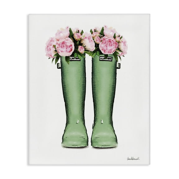 Stupell Industries Country Boots with Peonies Floral Painting Wrapped Canvas Canvas Art Print Wall Art, 16 x 20