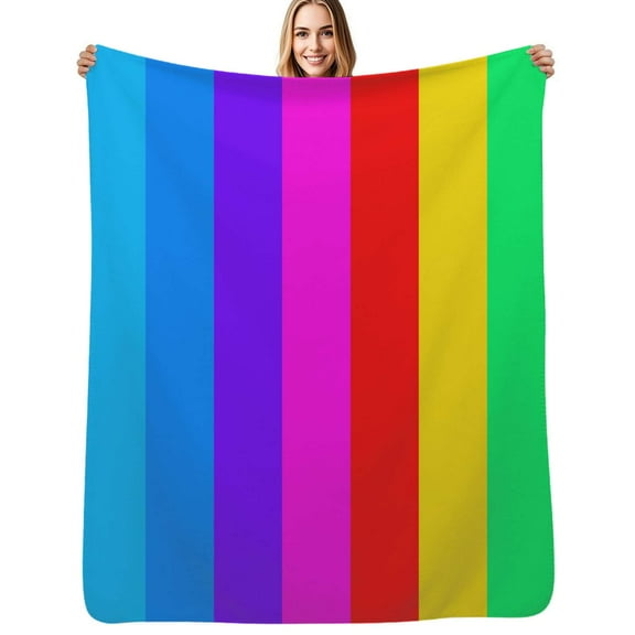 Rainbow Stripes Flannel Blanket Warm Soft Bedding Throws Winter Camping Chair Sofa Bed
