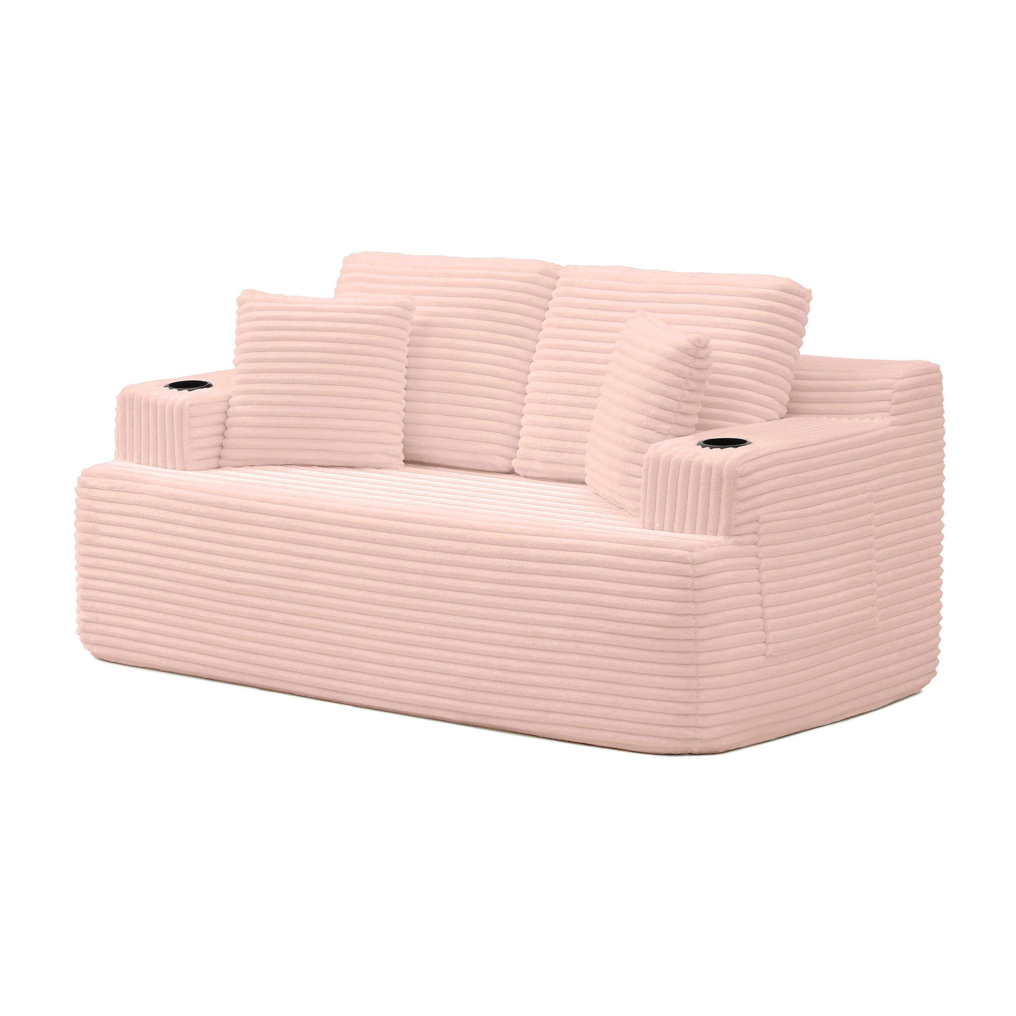 Miniyam 2-Seater Cloud Couch Corduroy Loveseat, Boneless Floor Sofa No Assembly for Bedroom (Pink)