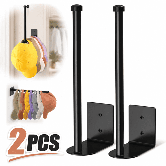 Hat Rack for Baseball Caps – 2 Pack Hat Holder with Adhesive & Screw Mount for Closet, Door, Bedroom (Black)