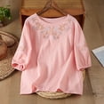 thumbnail image 6 of GILIGEGE Boho Linen Tops for Women,Summer Embroidered 3/4 Sleeve Gauze Shirts,Oversize Crewneck Cute Casual Loose Cotton Blouses,Beach Boho Peasant Shirts,2026 Summer Trendy Blouses Light Pink 2XL, 6 of 6