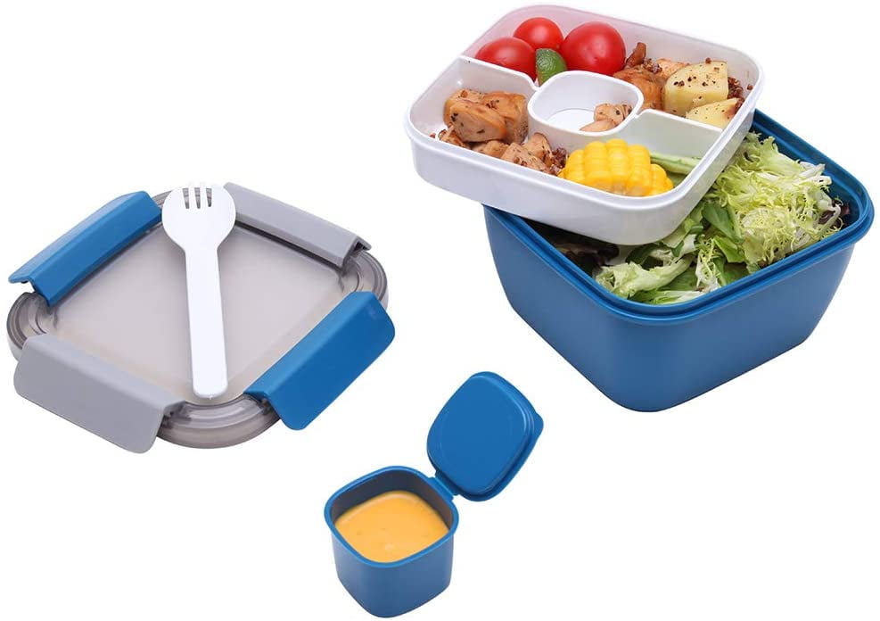 1.1 Liter Salad Container with Separate Dressing Pots and Cutlery, Leak