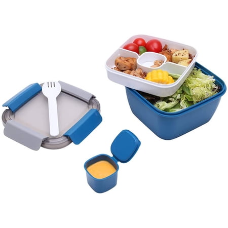 1.1 Liter Salad Container with Separate Dressing Pots and Cutlery, Leak