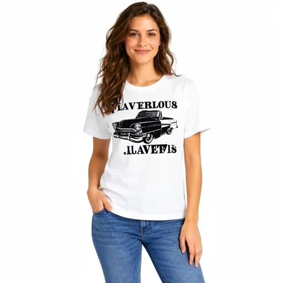 Women’s Marvelous Mavis Vintage Pickup Truck Graphic T-Shirt, Casual Short Sleeve Crew Neck Tee