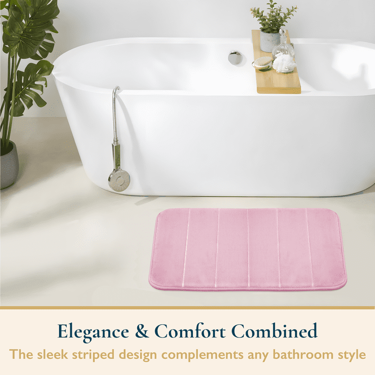 ComfiTime Memory Foam Bath Mat, Striped, 17" x 24", Light Pink photo 2