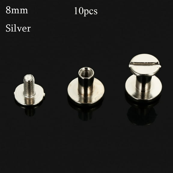 10 pcs 5/6.5/8mm Bookkeeping Cloth Button Brass Nail Strap Rivets Screw Round Head Screws Leather Craft Solid Nail Bolt SILVER 8MM-10PCS