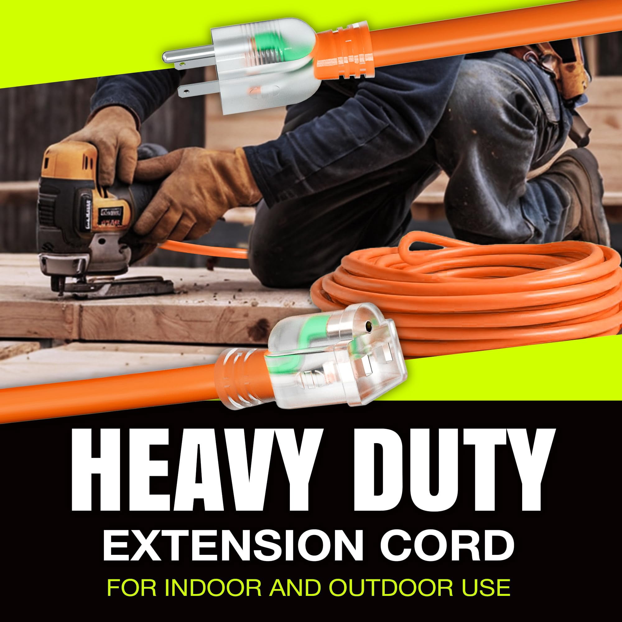 6ft Power Outdoor Extension Cord & Indoor - Waterproof Electric Drop Cord Cable - 3 Prong SJTW, 10 Gauge, 15 AMP, 125 Volts, 1875 Watts, 10/3 by LifeSupplyUSA - Orange (1 Pack)