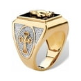 thumbnail image 2 of PalmBeach Jewelry Men's Emerald-Cut Genuine Black Onyx Praying Hands or Textured Cross Two-Tone Ring Gold-Plated, 2 of 6