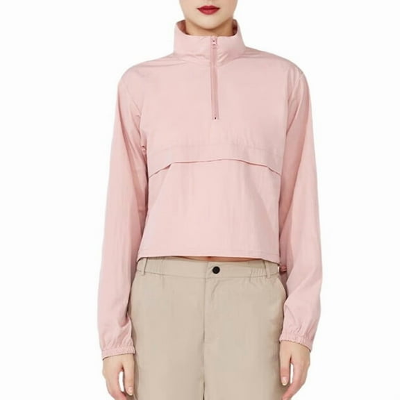 Women'S Zip Up Athletic Jacket Stand Collar Windproof Sun Protection Workout Outdoor Jacket Pink S