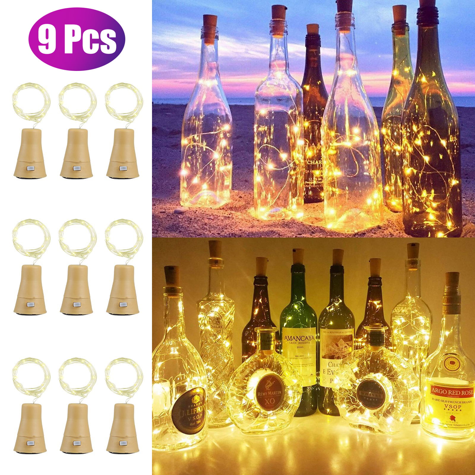3Pcs 20LED 2M Cork Starry Fairy Light Wine Bottle Night Lamp Christmas Party US 