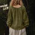 thumbnail image 6 of Tqcoqu Women's Linen Blend V-Neck Gathered Puff Long Sleeve Casual Blouse,Army Green Women's S-XXL, 6 of 7