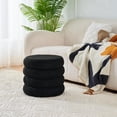 thumbnail image 2 of Modern Round Storage Ottoman, Small Sherpa Ottoman Footstool, Teddy Vanity Stool with Flip-Top Tray,  Makeup Chair for Home Decor Upholstered Footrest for Living Room & Bedroom (Black), 2 of 5
