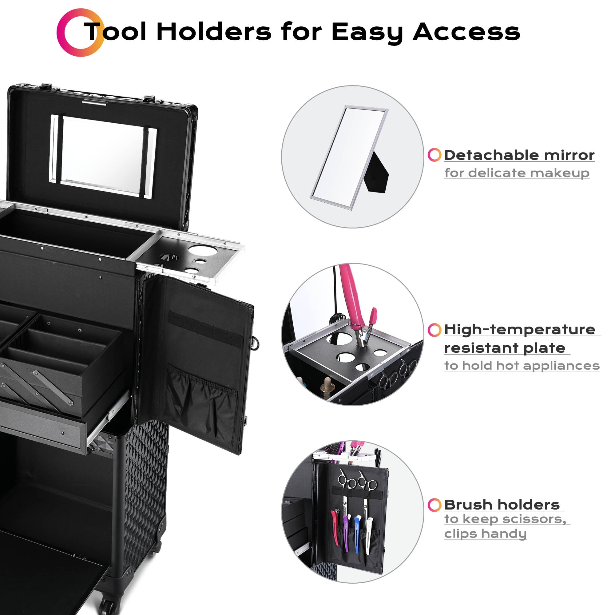 Byootique Rolling Makeup Case Trolley Cosmetic Organizer Hair Stylist Salon