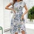 thumbnail image 6 of IROINNID Wedding Guest Dresses For Women Loose Short-Sleeved Round Neck Printed Pleated Dress Clearance Cheap, 6 of 7
