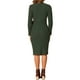 thumbnail image 3 of Vestido midi casual de manga larga con cuello en V y lazo en la cintura para mujer Inspire Chic, color verde, 3 of 5
