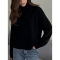 thumbnail image 4 of Women'S High Collar Sweater Chunky Long Sleeve Knitted Pullover Trendy Fall Winter Basic Jumper Top Black M, 4 of 8