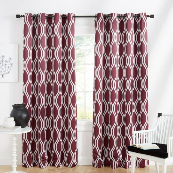 Exclusive Home Alfie Room Darkening Blackout Grommet Top Curtain Panel Pair, 52"x84", Burgundy, Set of 2