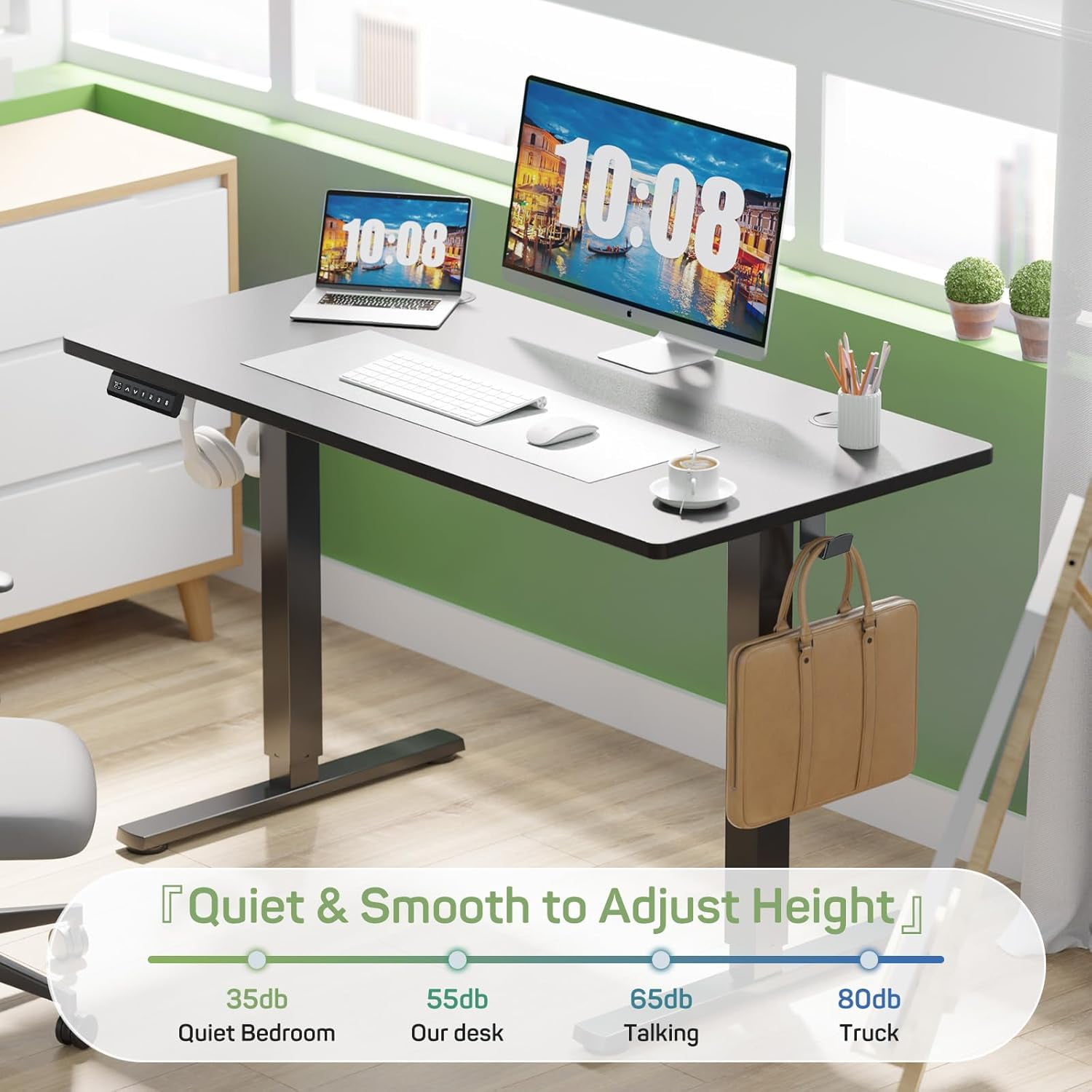 Electric Height Adjustable Standing Desk, 55x24 Inches, Ergonomic Sit-to-Stand Rising Computer Table for Home Office