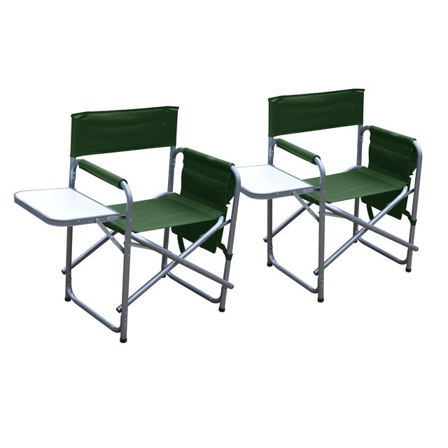F. Corriveau International - Ensemble de 2 Chaises Pliantes avec Pochette de Rangement et Plateau, Vert