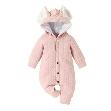 

Baby Jumpsuit Long Sleeve Ears Hooded Button Closure Fall Romper