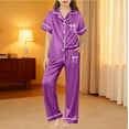 thumbnail image 2 of REDARER Girls' Silk Satin Pajama Set, Short Sleeve Button-Down Top & Pants Soft Two-Piece Loungewear for Kids,11-12 Years, 2 of 4