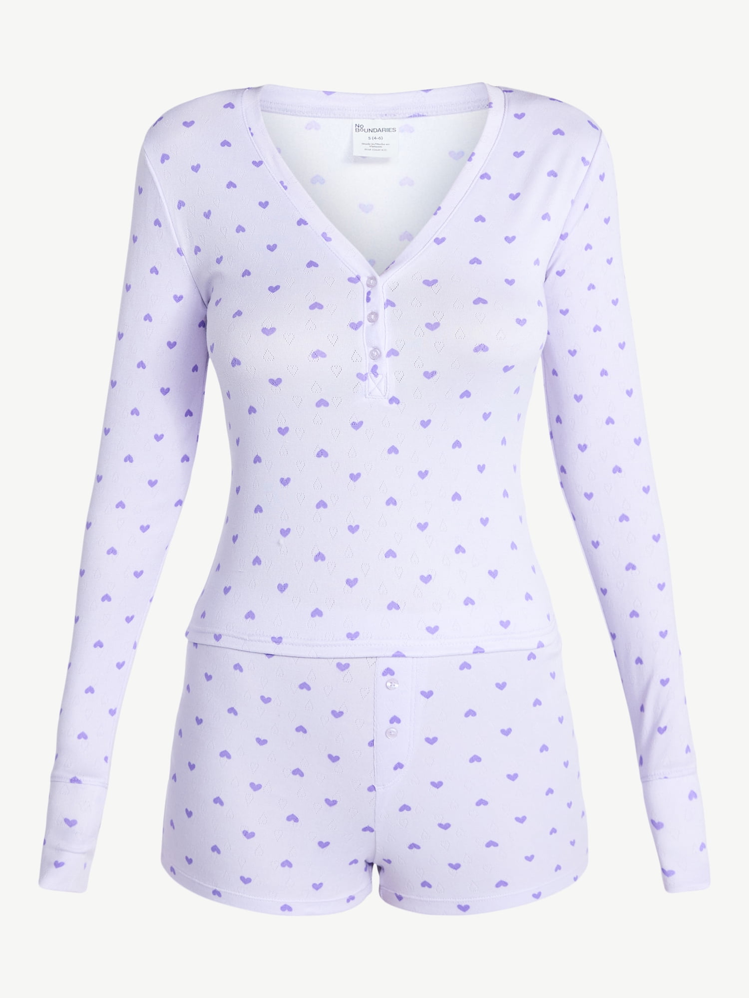 No Boundaries Giftable Henley Sleep Top and Shorts with Socks Set, 3-Piece, Women's XXS-3X