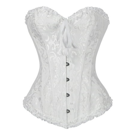 

DODOING Women Satin Lace Sexy Bustier Corset Basque Lace Up Lingerie G-string Set S-6XL Red/ Black/ White/ Deep Red