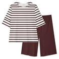 thumbnail image 3 of ZACPNCV Girls Short Sleeve T Shirt with Biker Shorts Set Striped Print 2 Piece Summer Outfits Brown 6-7 Years, 3 of 8