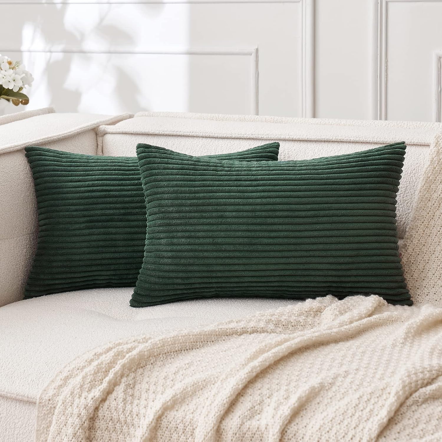 Wehilion 2pcs Throw Pillow Covers Set Cushion Cases Pillowcases for Sofa Bedroom Car Corduroy Soft Soild Decorative Square Christmas