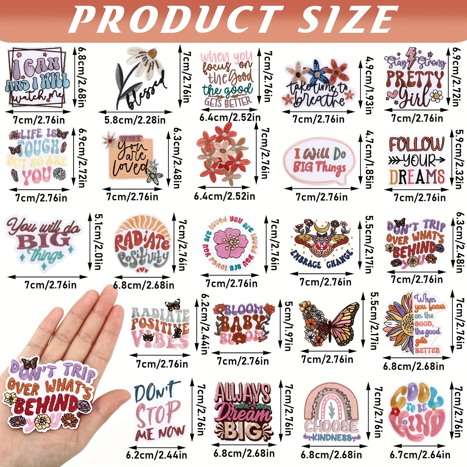 25pcs Bohemian Motivational Patches Embroidered Applique Retro Boho Sew on Hippie Style Iron on for Clothes Hats Backpacks Jackets Accessories