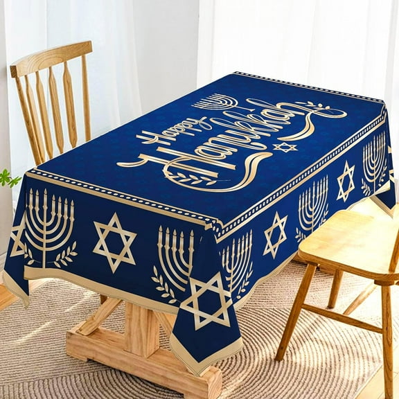 Happy Hanukkah Tablecloth Jewish Chanukah Menorah Table Cover Festival Decoration Home Dining Room Kitchen Table Cloth Decor-60×84inch