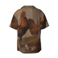 thumbnail image 2 of Vsdgher Oil Painting Chicken And Duck Print Men's Wrinkle Free Untucked Cuban Shirt Business Casual Button Down Shirts Short Sleeve Shirt, 2 of 7