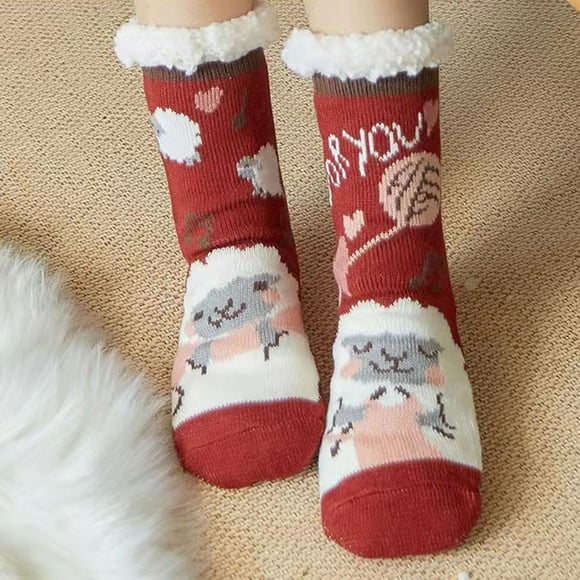 jsaierl Women Christmas Gifts Casual Winter Warm Cotton Plush Thicker Anti-slip Floor Socks Knit Soft Socks