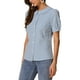 thumbnail image 4 of CAMISA DE CUADROS PARA MUJER INSPIRADA CHIC CON COLLAR PETER PAN Y MANGAS CORTAS ABULLONADAS, BLUSA DE BOTONES TAMAÑO XS AZUL LAGO, 4 of 6