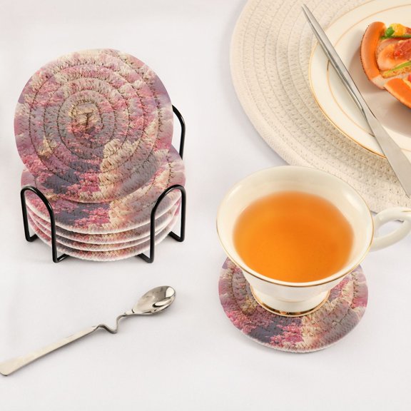 BZSMCE 6Pcs Drink Coasters With Holder 3.94Inch Boat Of Flower Pattern Creative Coil Coaster Coasters Colors Absorbent Coasters for Drinks Coasters Set Thicken Heat for Home Table
