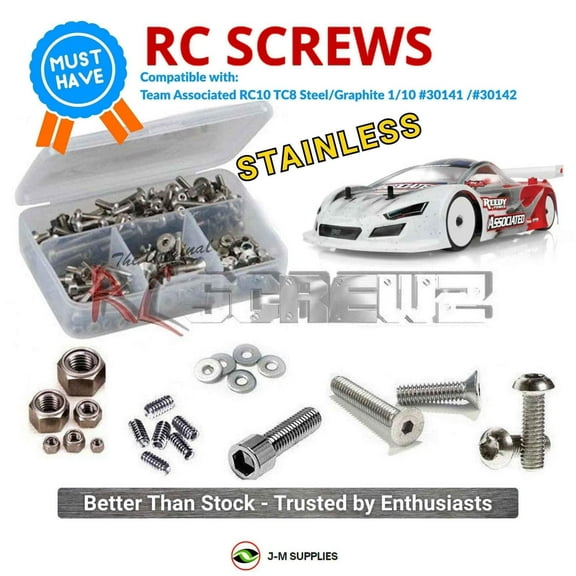 RCScrewZ Stainless Screw Kit asc150 for Team Associated RC10 TC8 Steel/Graphite #30141 /#30142 | SET