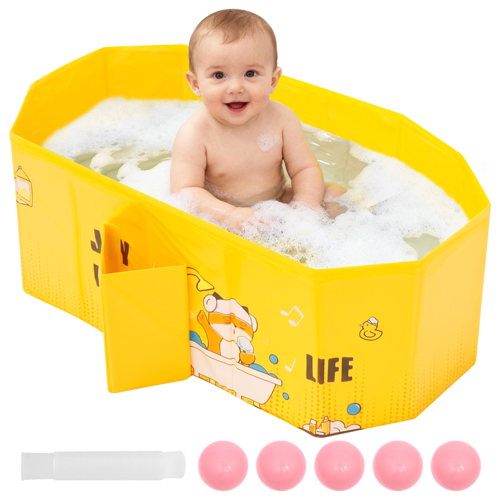 Austok Foldable Bathtub for Children Multifunctional Portable Bath Tub Large Toddler Bath for Age 0-8 All in One Design with Drain Plug