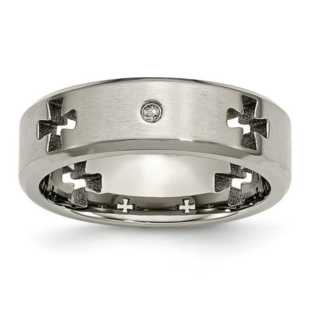 Diamond Cut Out - Titanium Celtic Cross Cut Out with Diamond 7mm Brushed/Polished Wedding Band (1/20ct.) - Size 10