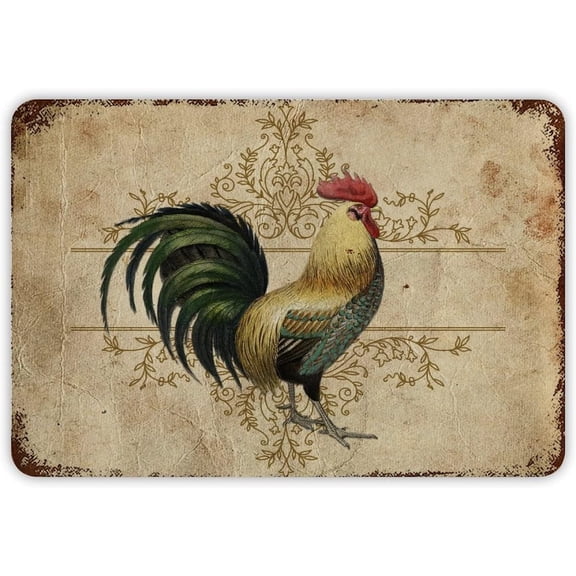 Vintage Farm Rooster Metal Tin Sign, 12 x 8 Inch Rustic Chicken Wall Decor for Farmhouse Kitchen, Barn, Dining Room, Cafe, Country Home