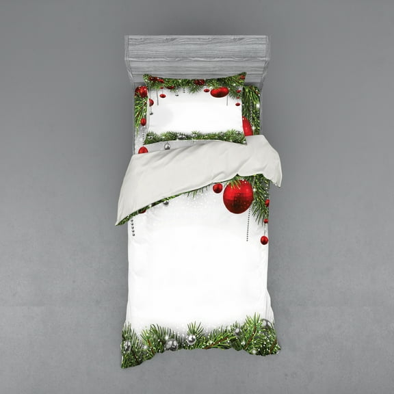 Ambesonne Christmas Bedding Set 3 Pcs, Baulbes Noel Tree, Twin, Multicolor