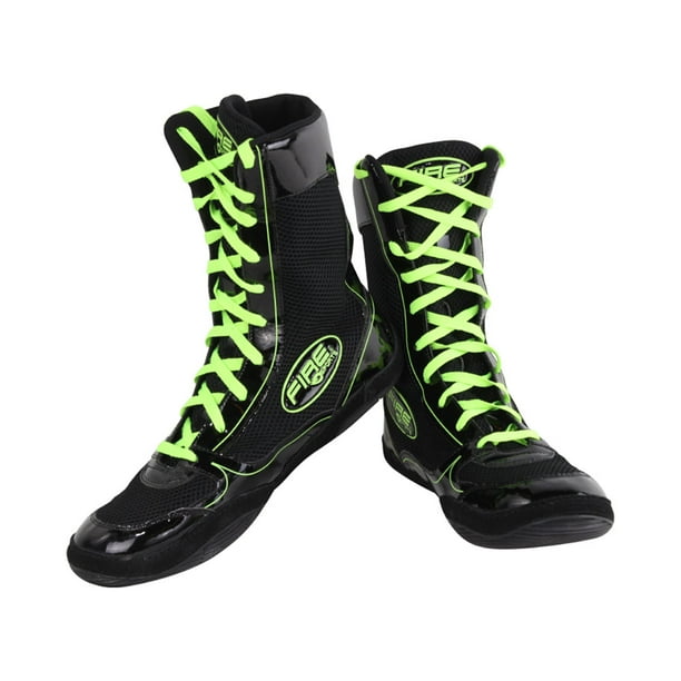 Fire Sports Par de zapatillas profesionales para boxeo Negro/Verde Flour FIRE SPORTS Zapatilla/Profesional/Negro-Verde flour