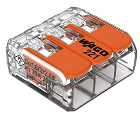 221-613 - PUSH-IN CONN ORANGE 3C/20-10AWG RE-USABLE WAGO LEVER NUTS